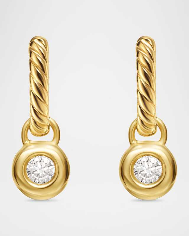 Petite Modern Cable Huggie Drop Earrings in 18K Gold with Diamonds, 18.5mm